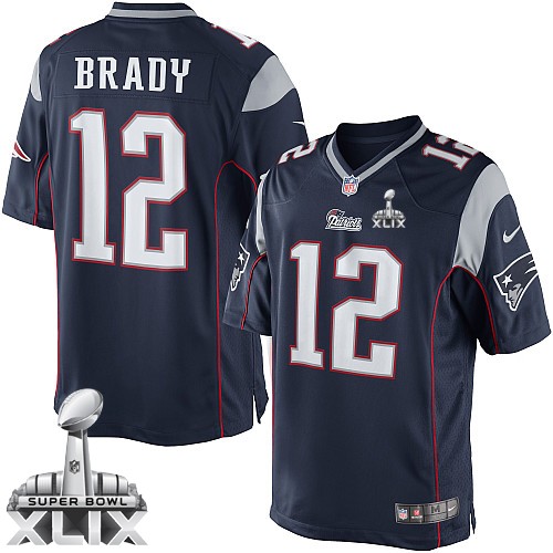 Youth Elite Tom Brady Super Bowl XLIX Nike Jersey Navy Blue Home - #12 NFL New England Patriots